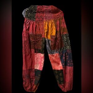 #1 cranberry NWT 100% Cotton all elastic smocked waist patchwork jogger pants